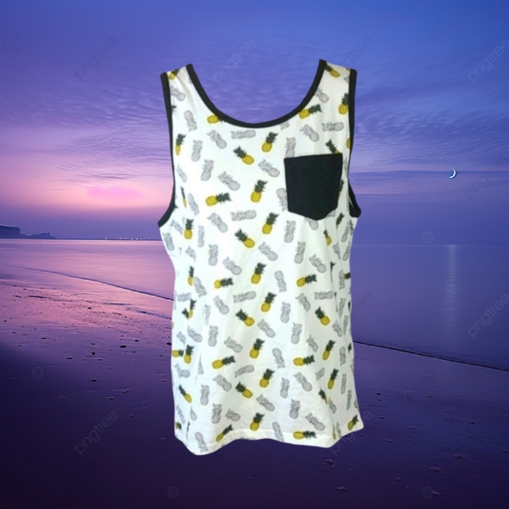 The Global Nomad Men's Pineapple Print Tank Top Shirt Size M White Yellow Black